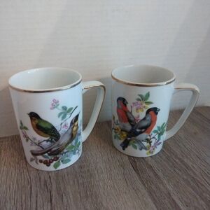 Knobler Porcelain Birds Scenic Mugs